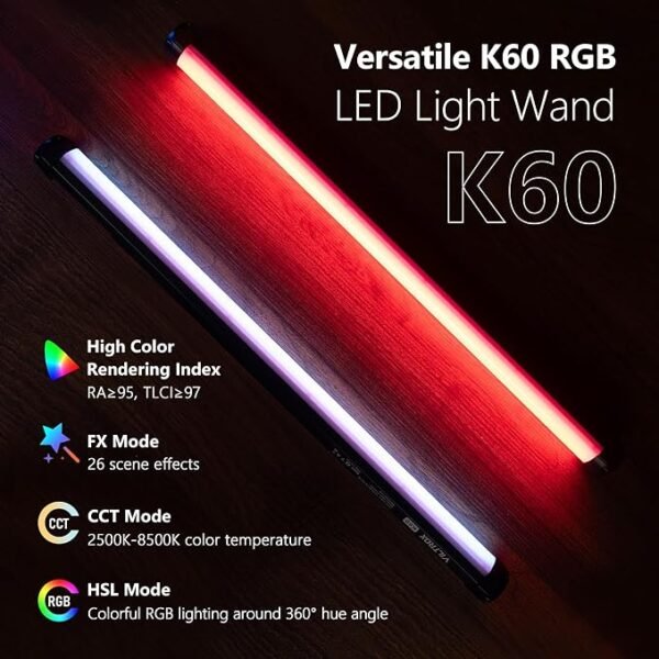 VILTROX K60 20W RGB LED Light Bi-Color Light Tube Portable Fill Light Wand Stick